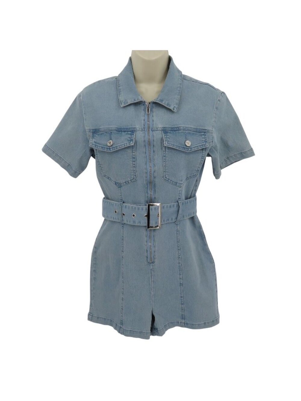 NEW Missguided Women 4 Blue Jean Denim Stretch Zip Playsuit Romper One Piece